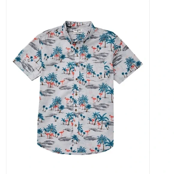 Billabong Gray Shirt with Blue and Red Palm Print - Picture 1 of 6